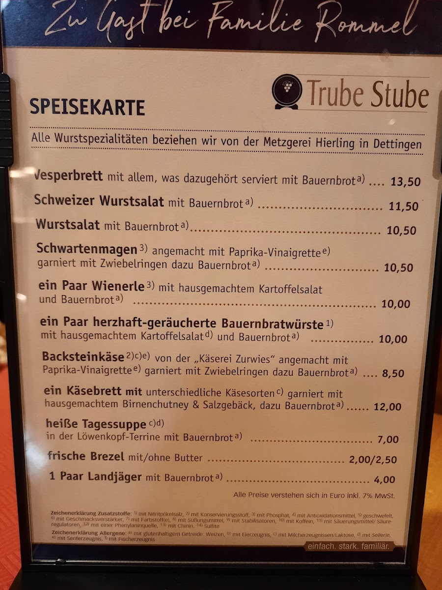 Trube-Stube Photo Menu 1