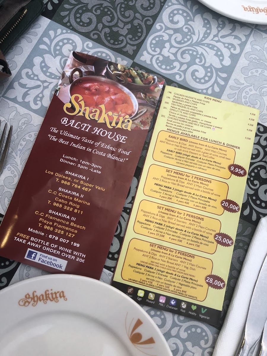 Shakira Indian Restaurant Photo Menu 2