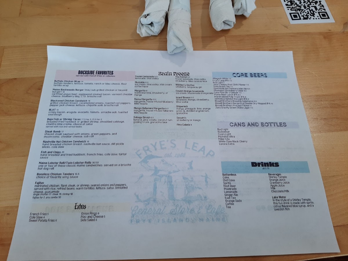 Fryes Leap Cafe Photo Menu 1