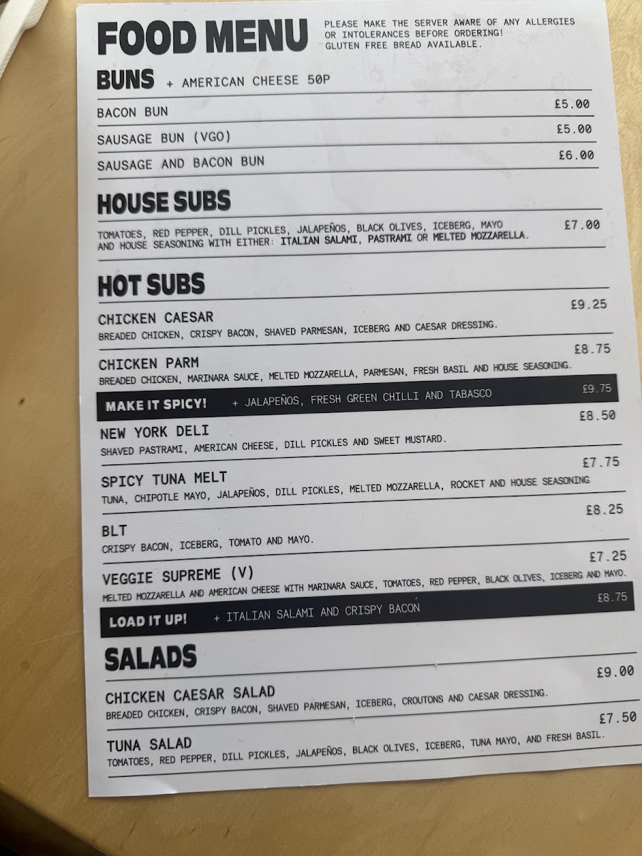 Duck's Hot Subs Photo Menu 1