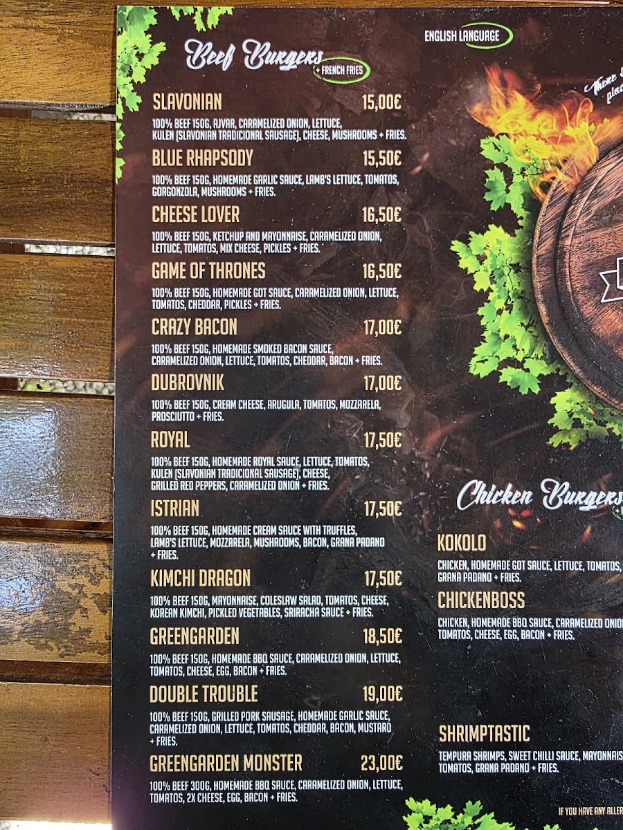 GreenGarden - Burger Bar Photo Menu 2