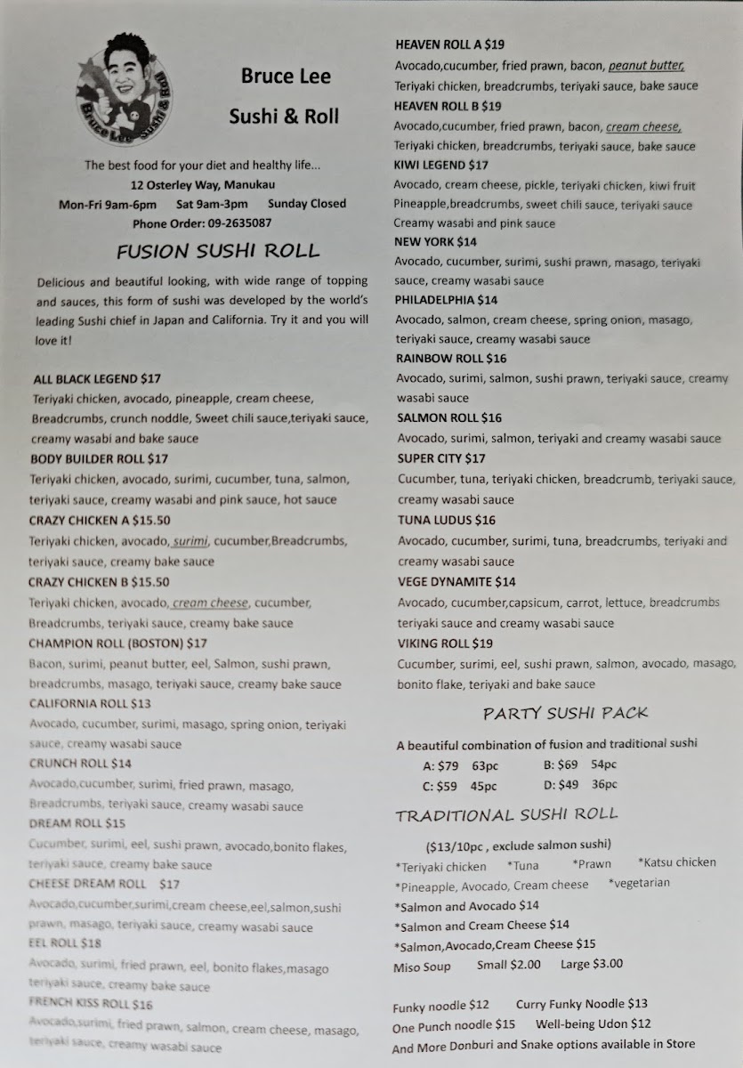 Bruce Lee Sushi and Roll Manukau Photo Menu 1