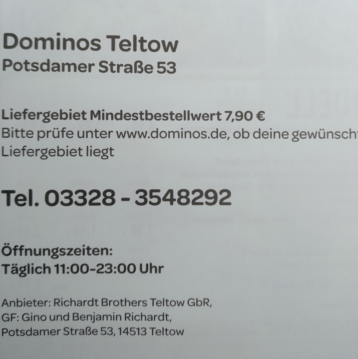 Domino's Pizza Teltow Photo Menu 1
