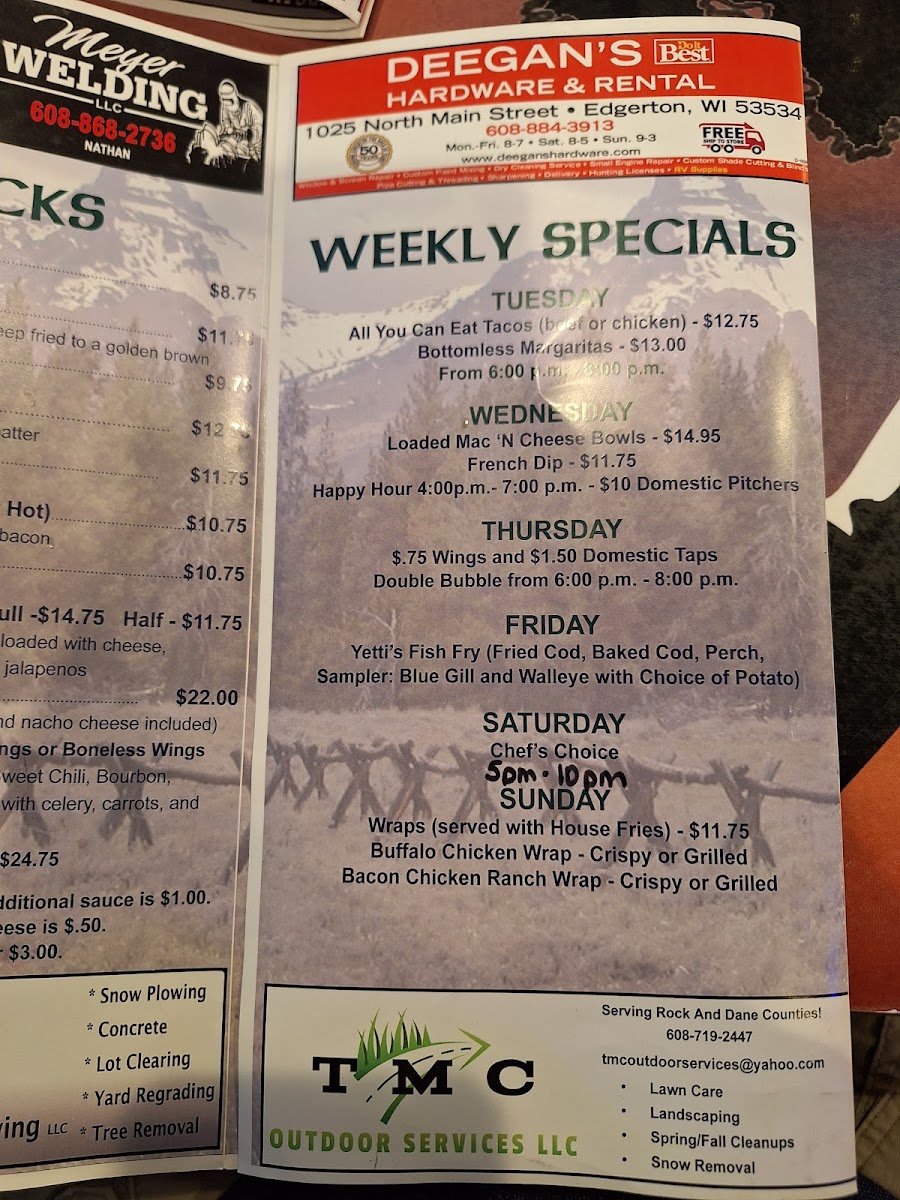 Yetti’s Bar & Grill Photo Menu 1