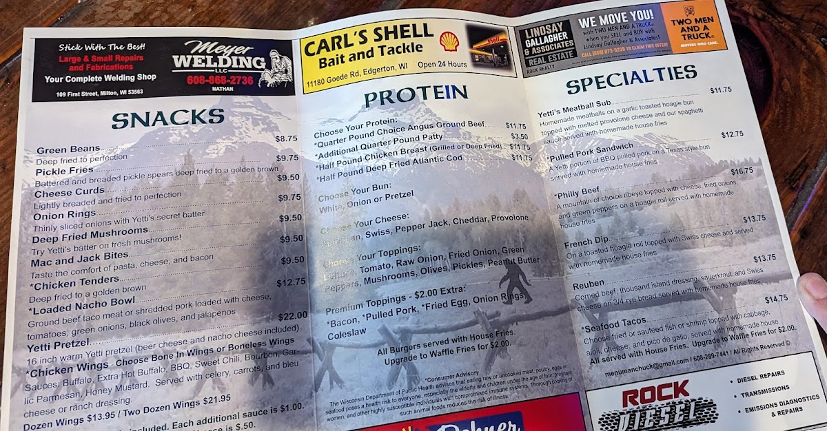 Yetti’s Bar & Grill Photo Menu 3