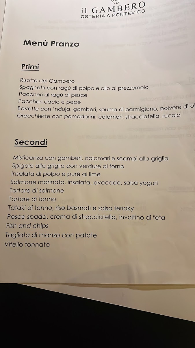 Osteria Il Gambero Photo Menu 1