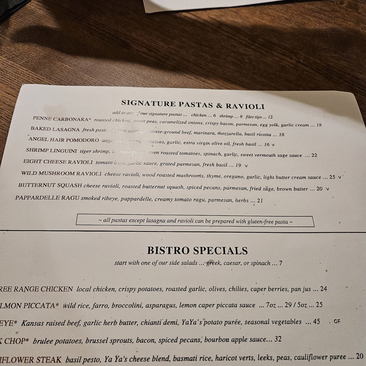YaYa's Euro Bistro Photo Menu 2