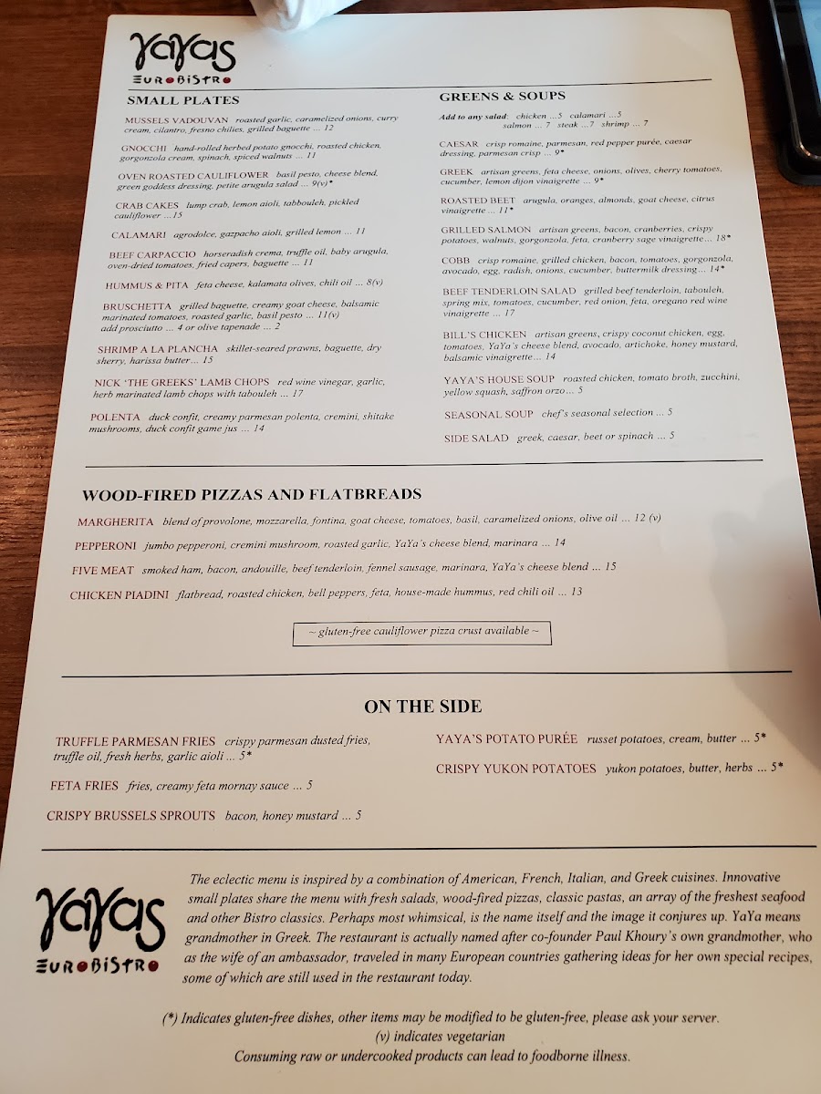 YaYa's Euro Bistro Photo Menu 5