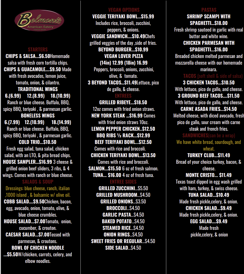 Belmont's American Eatery Photo Menu 1