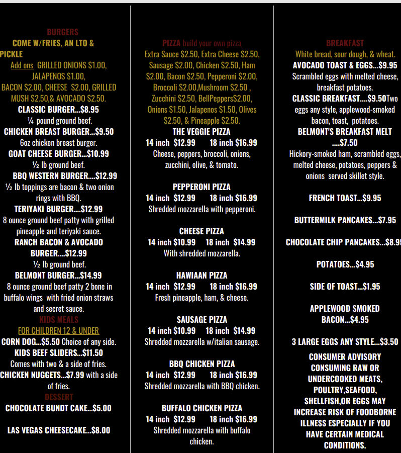 Belmont's American Eatery Photo Menu 2