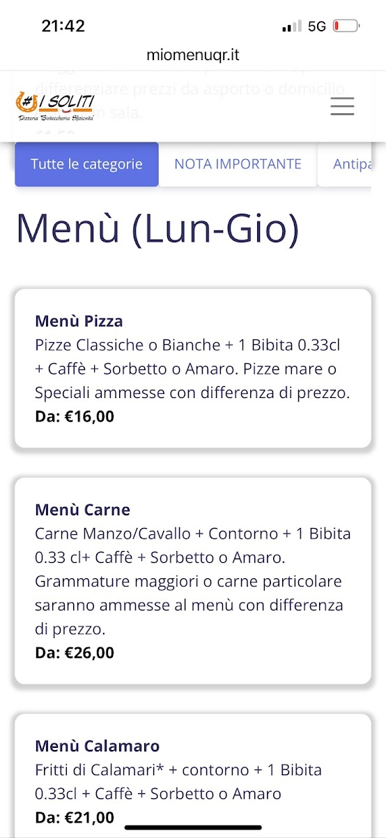 I Soliti Photo Menu 1