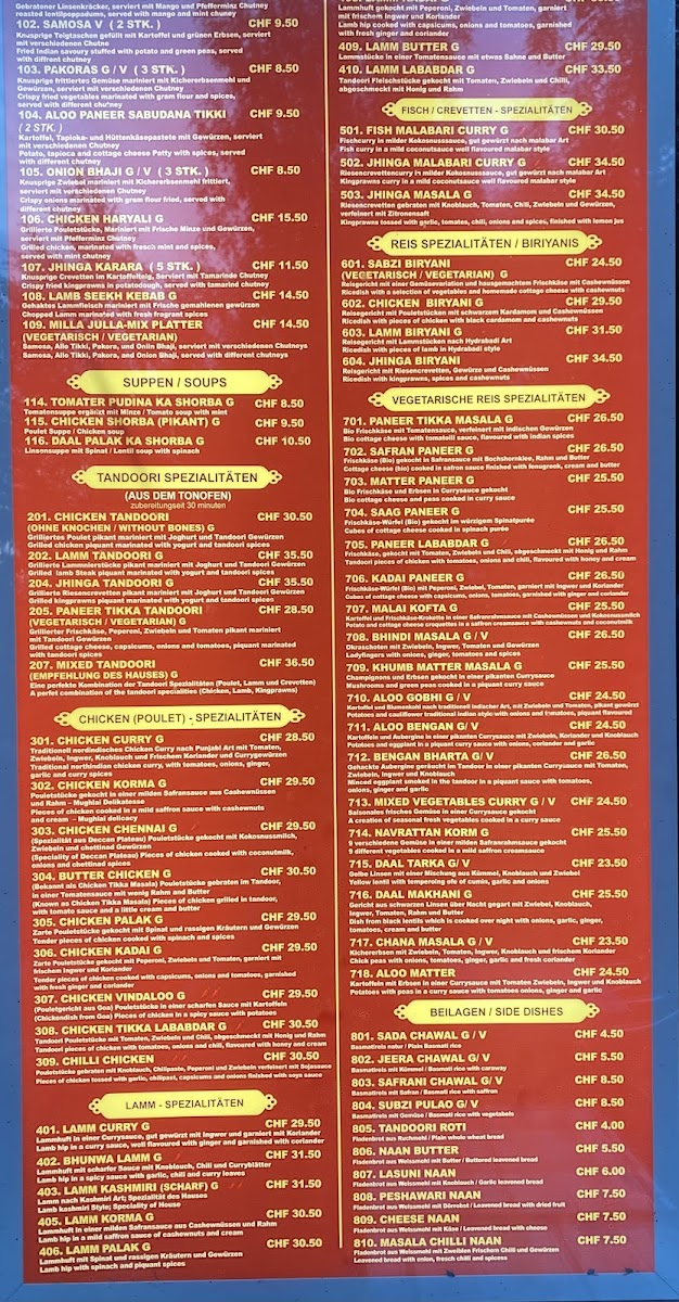 Restaurant Namaste Oerlikon Photo Menu 1