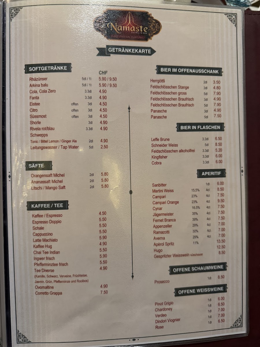 Restaurant Namaste Oerlikon Photo Menu 2