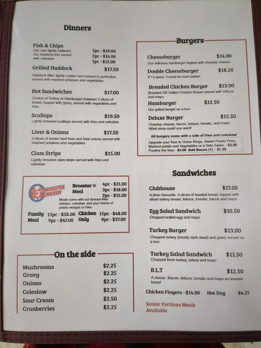 Bev's Country Diner Photo Menu 1