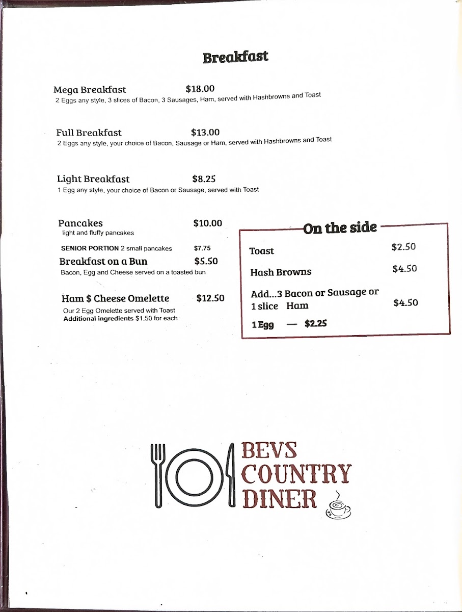 Bev's Country Diner Photo Menu 4