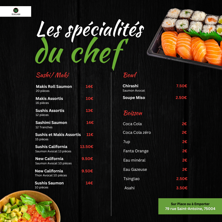 Sushi Wasabi - Le Marais Photo Menu 1