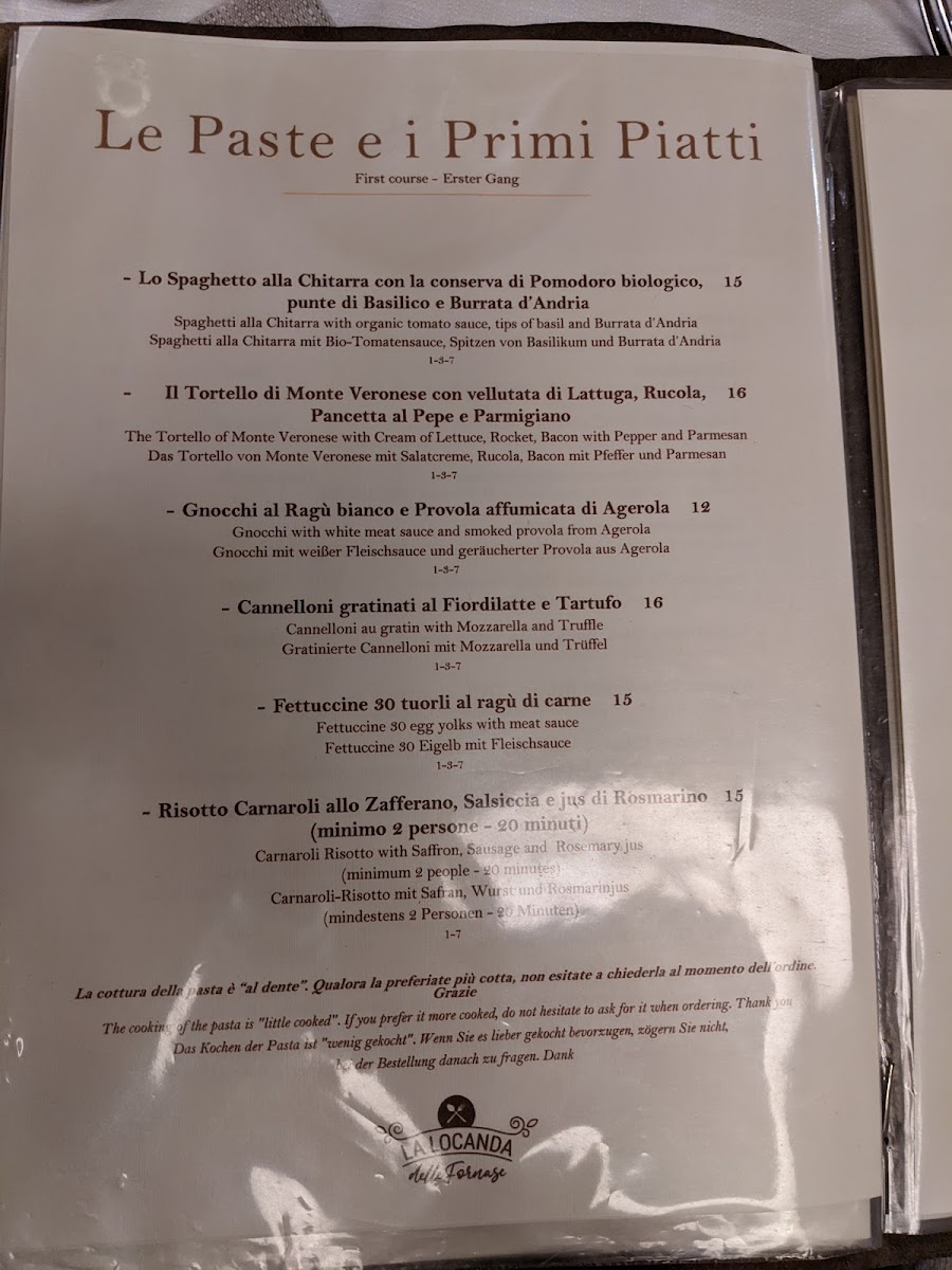 La locanda delle Fornase Photo Menu 5