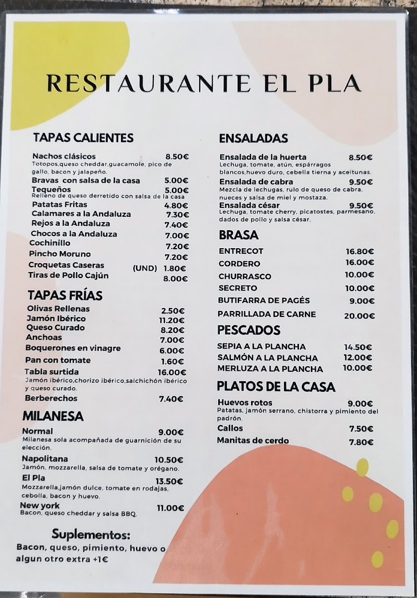 Restaurant El Pla Photo Menu 1