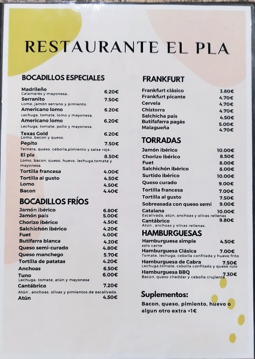 Restaurant El Pla Photo Menu 2