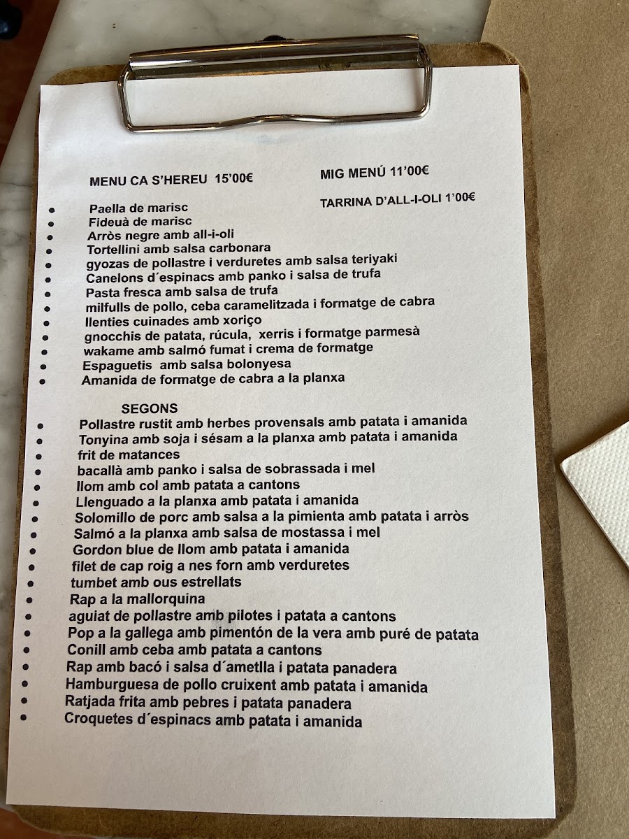 Ca s'Hereu Photo Menu 5