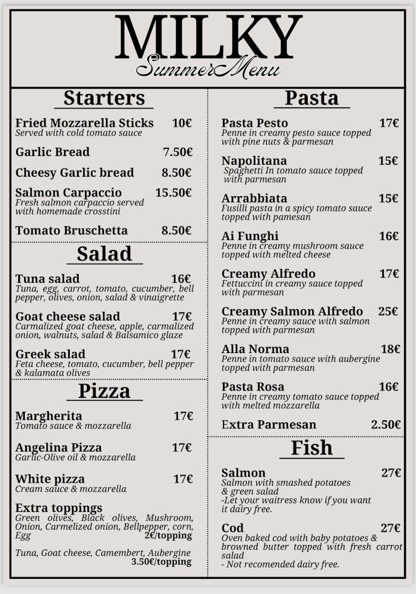 Milky Restaurant Photo Menu 1