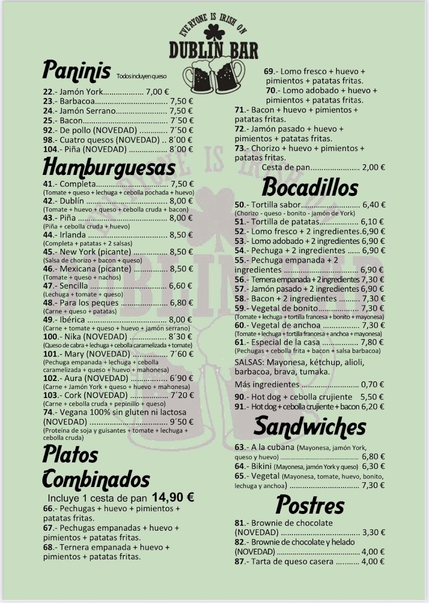 Dublin Bar Restaurante Photo Menu 1