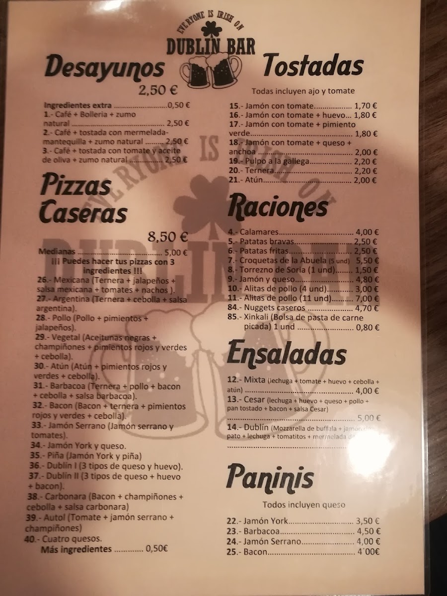 Dublin Bar Restaurante Photo Menu 5