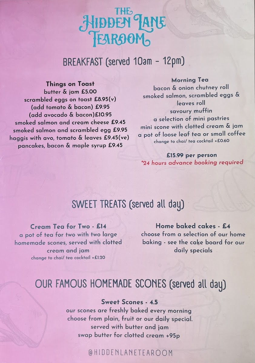 The Hidden Lane Tea Room Photo Menu 1