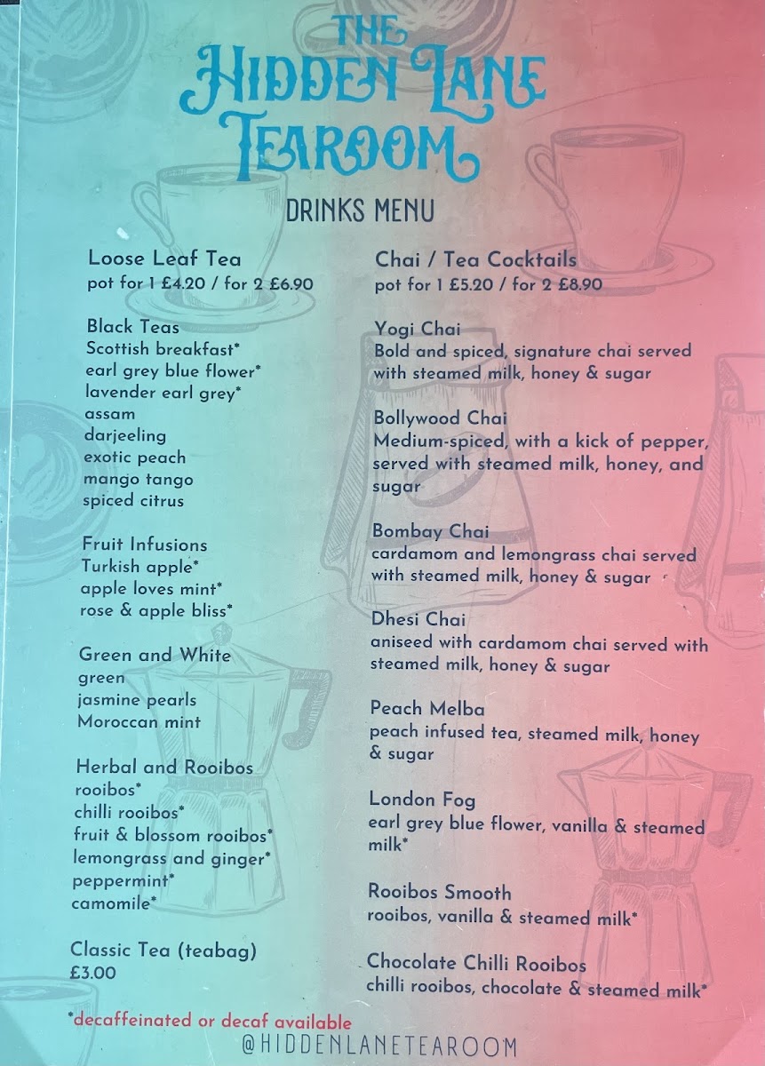 The Hidden Lane Tea Room Photo Menu 2