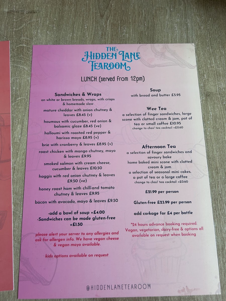 The Hidden Lane Tea Room Photo Menu 8