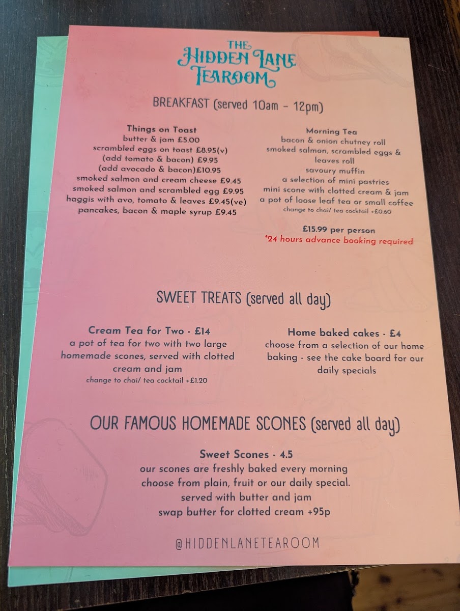 The Hidden Lane Tea Room Photo Menu 9