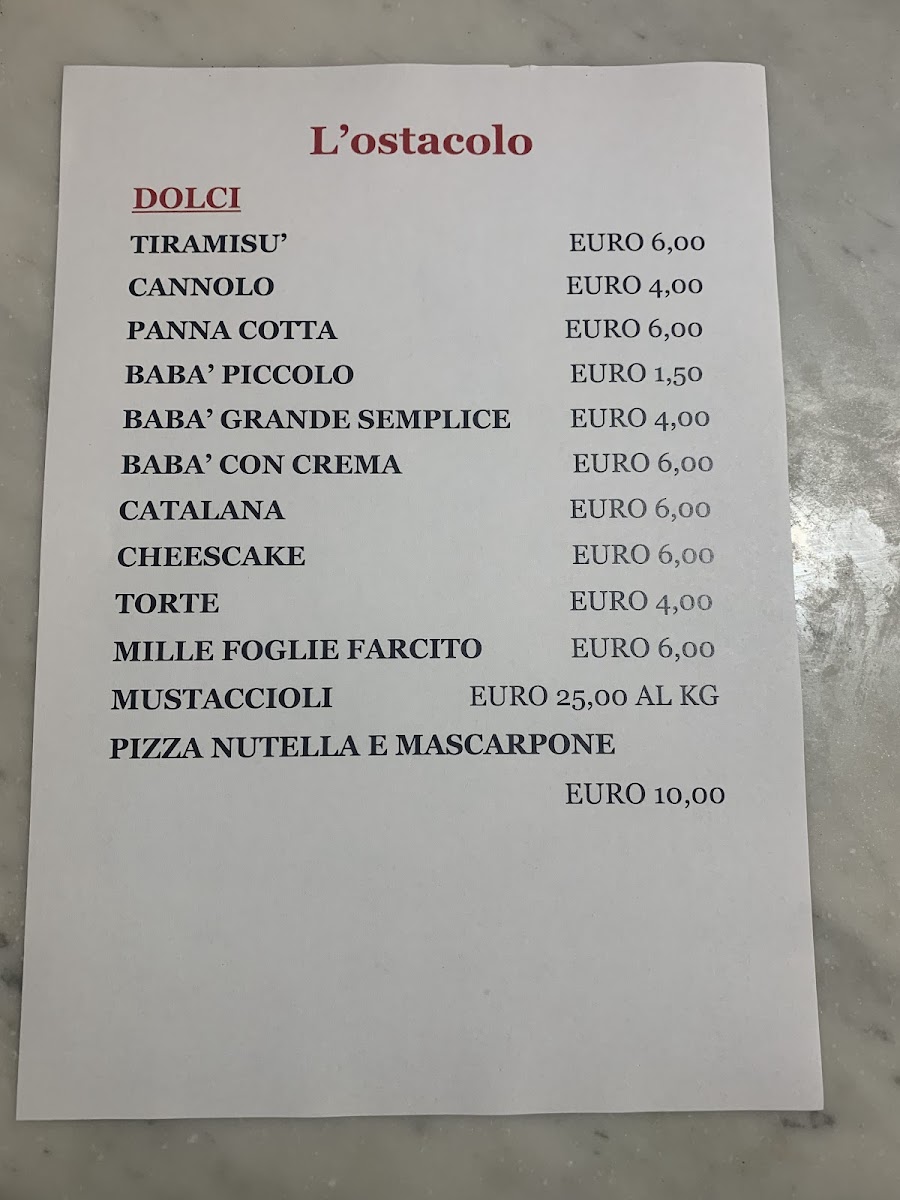 Pizzeria/pasticceria/Ristorante/Forno L'Ostacolo Photo Menu 9