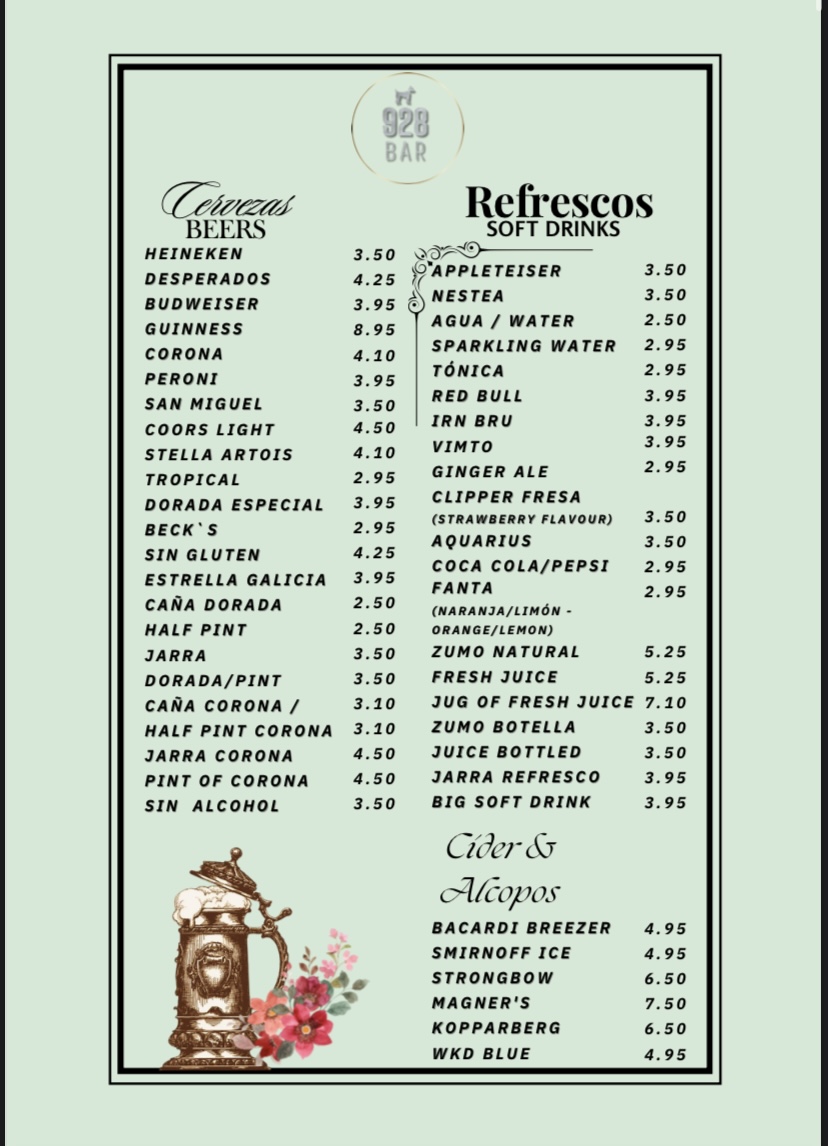 928 Bar Photo Menu 2