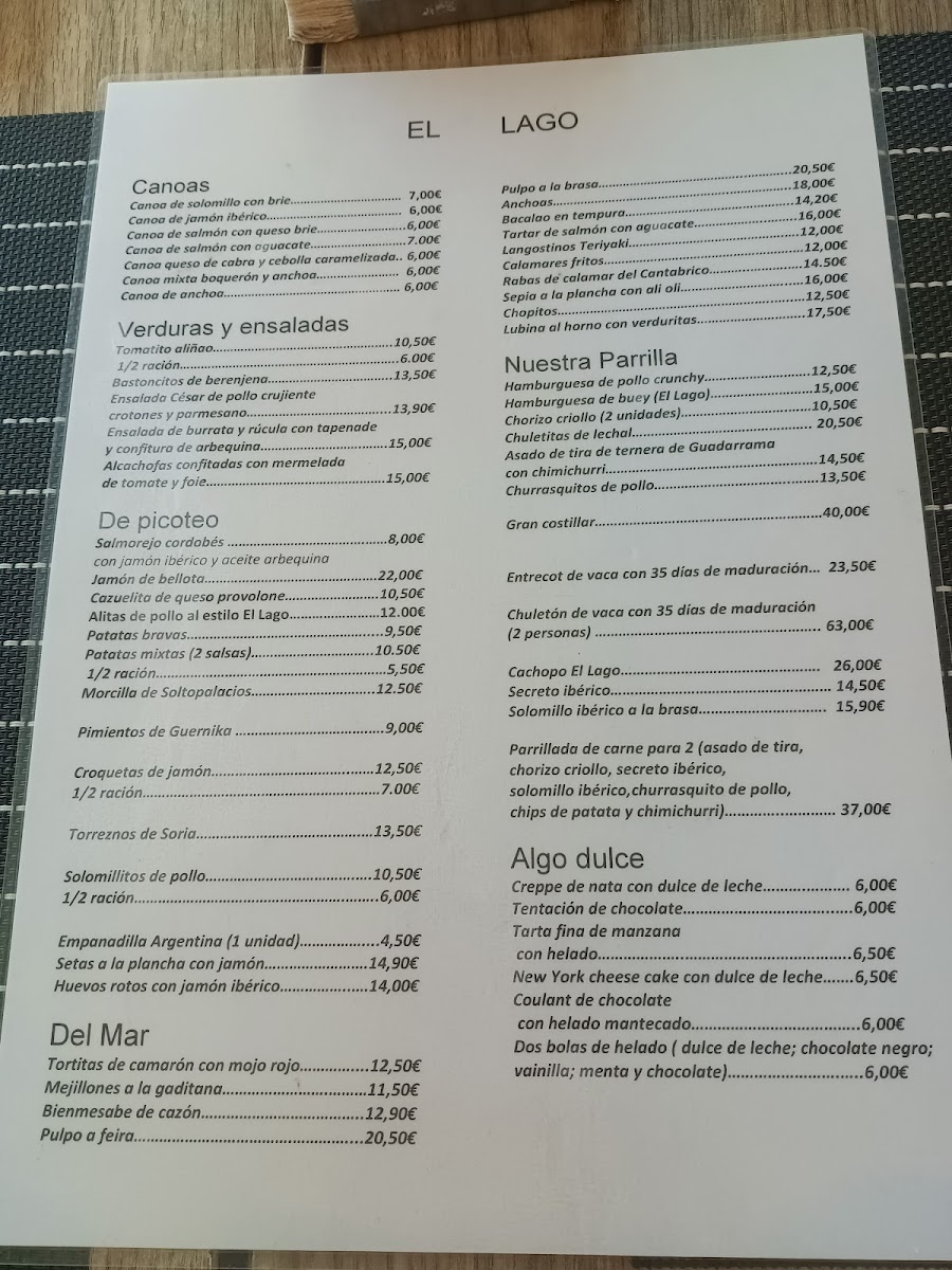 Restaurante El Lago Photo Menu 1