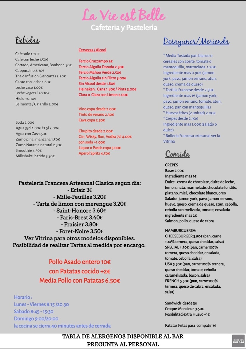 La Vie est Belle Photo Menu 1