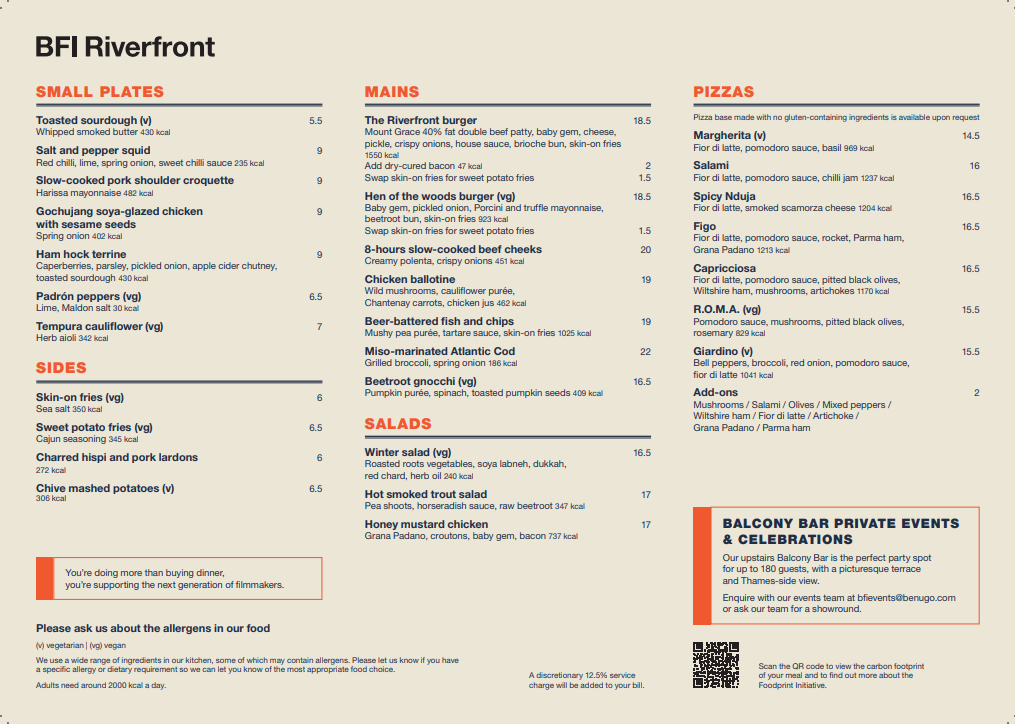 BFI Riverfront Photo Menu 1