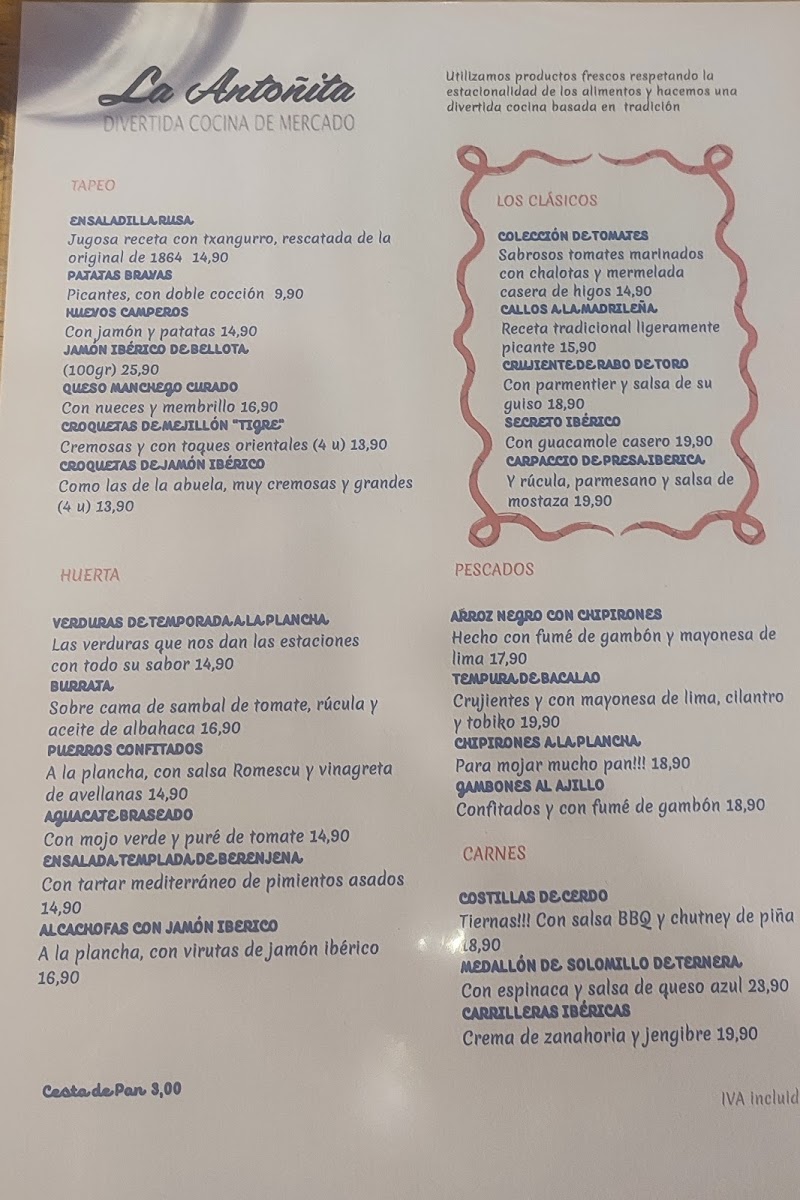 La Antoñita Photo Menu 2