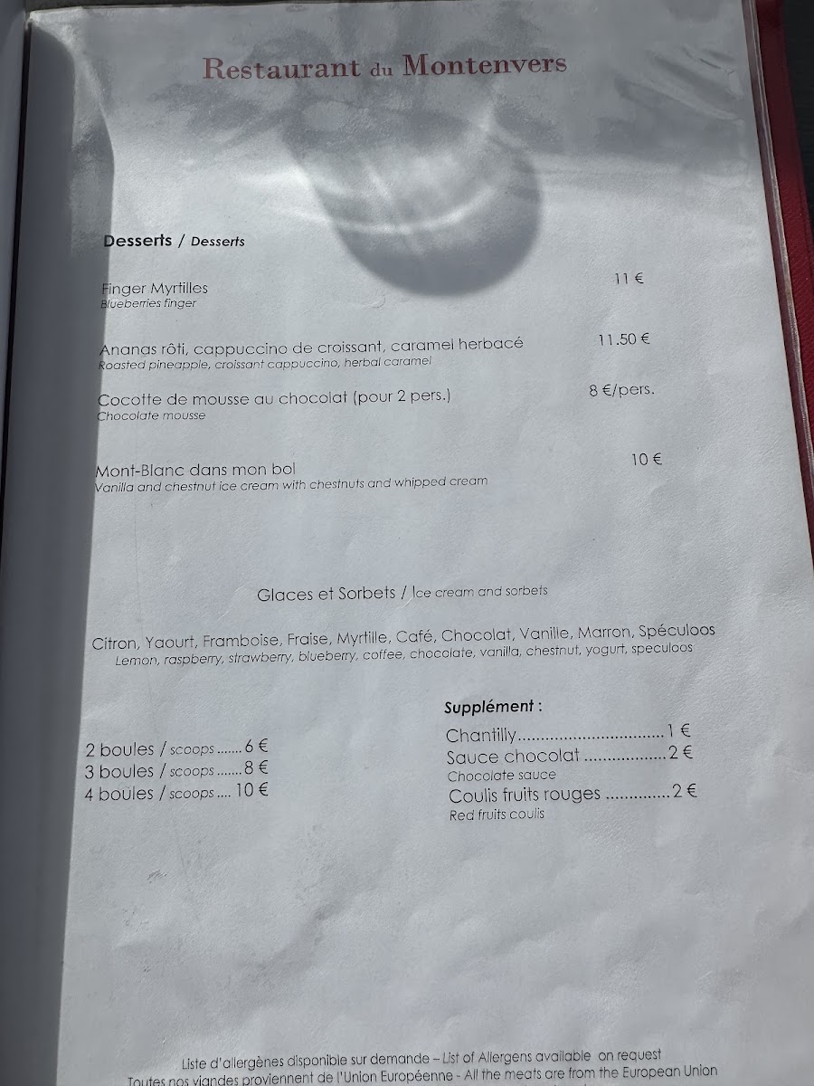 Restaurant du Montenvers Photo Menu 2