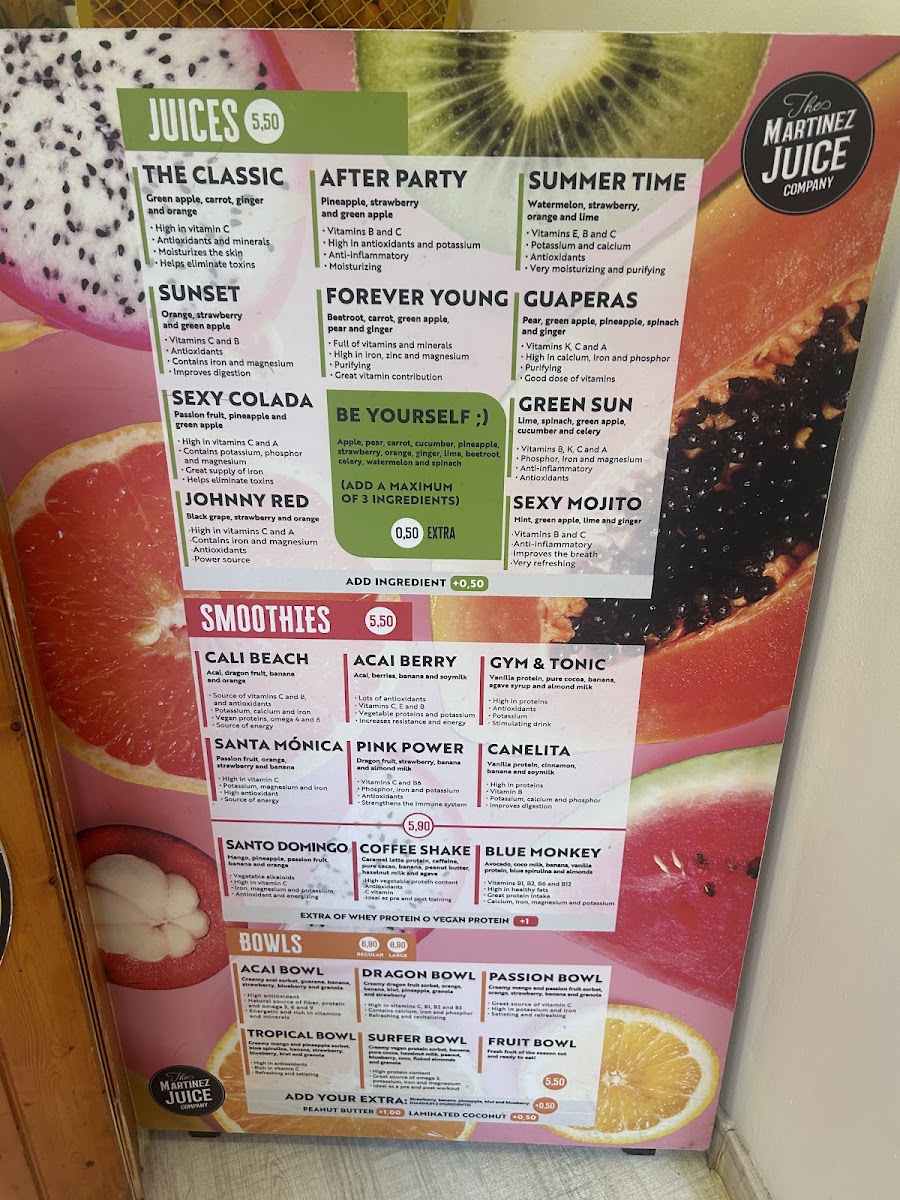 The Martínez Juice Company Photo Menu 1