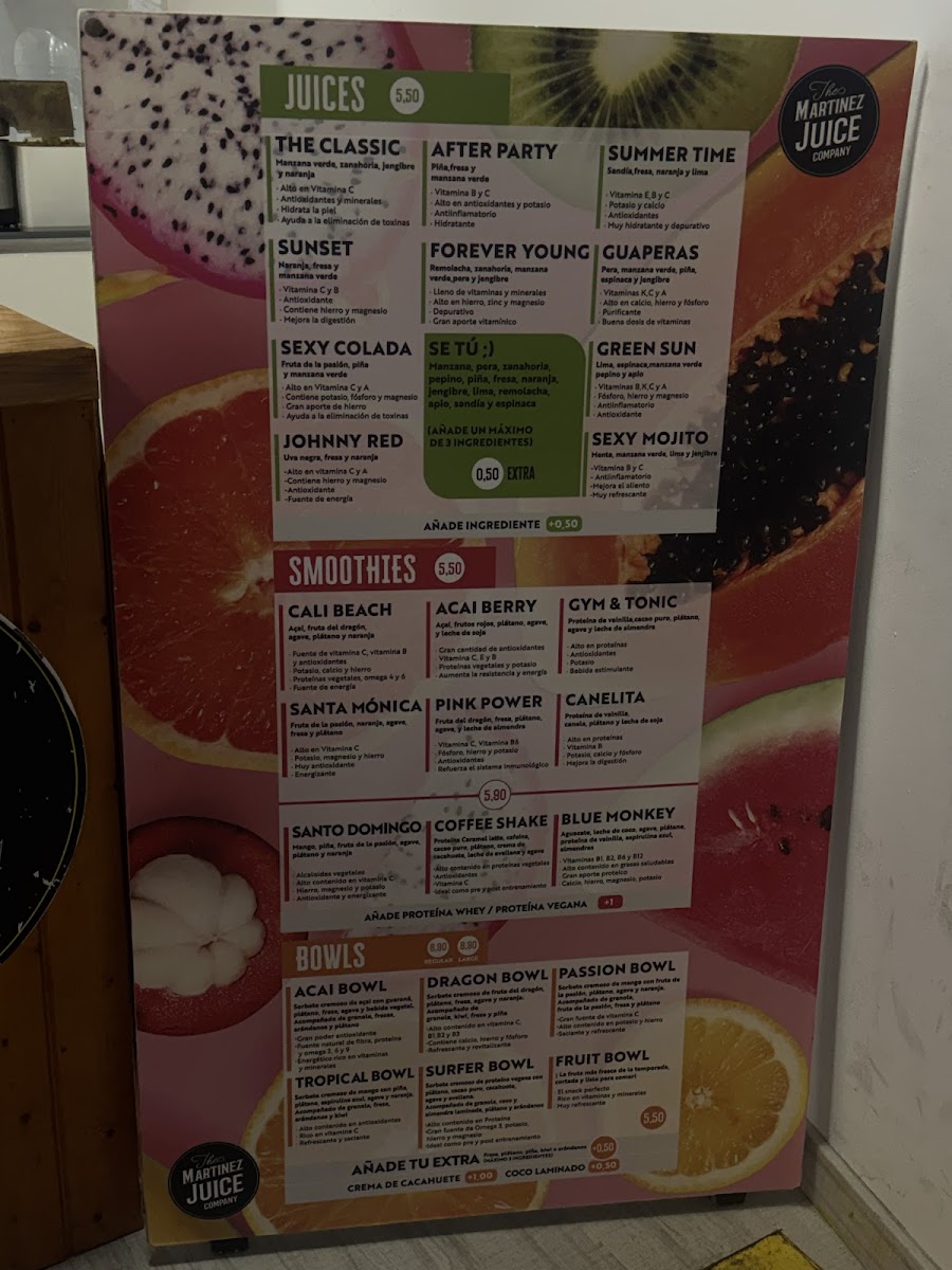 The Martínez Juice Company Photo Menu 2