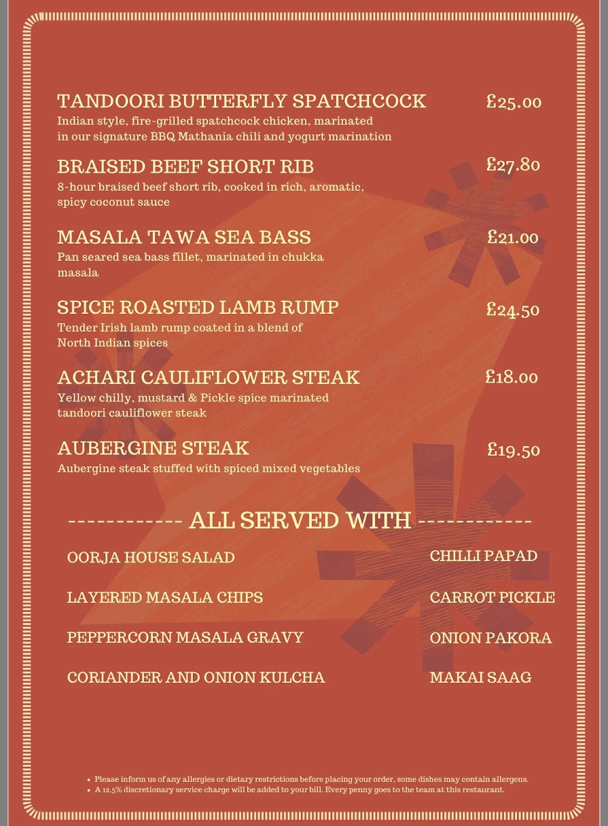 Oorja Indian Dining Photo Menu 1
