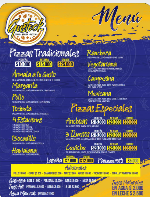 Gustock comidas rápidas y pizzería Photo Menu 1