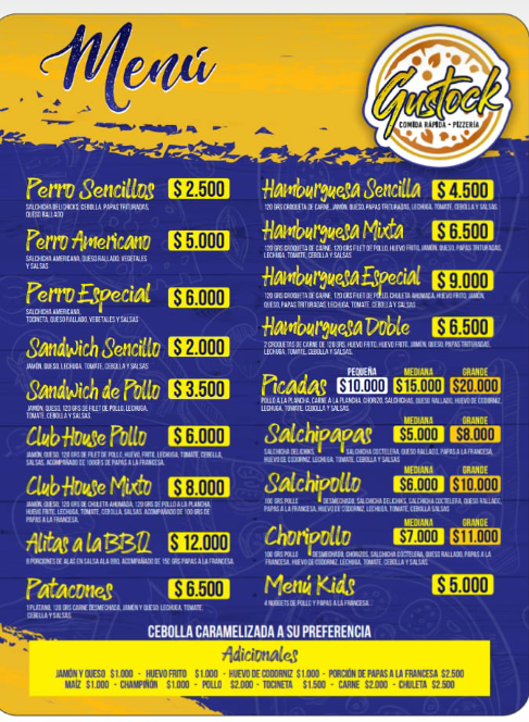 Gustock comidas rápidas y pizzería Photo Menu 2