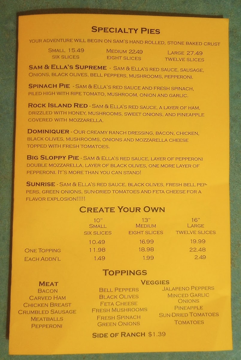 Sam & Ella's Chicken Palace Photo Menu 1