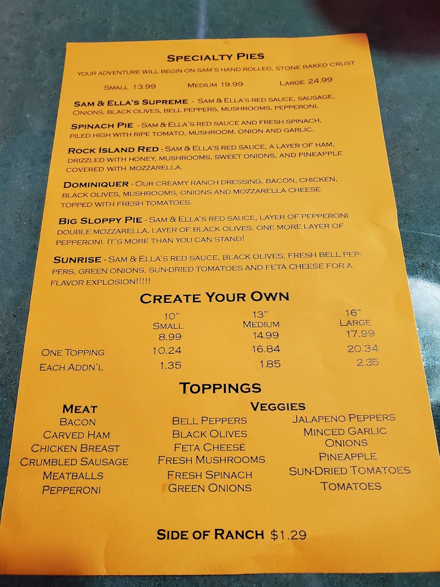Sam & Ella's Chicken Palace Photo Menu 3