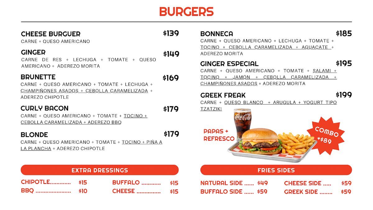 Ginger's Burger Photo Menu 1