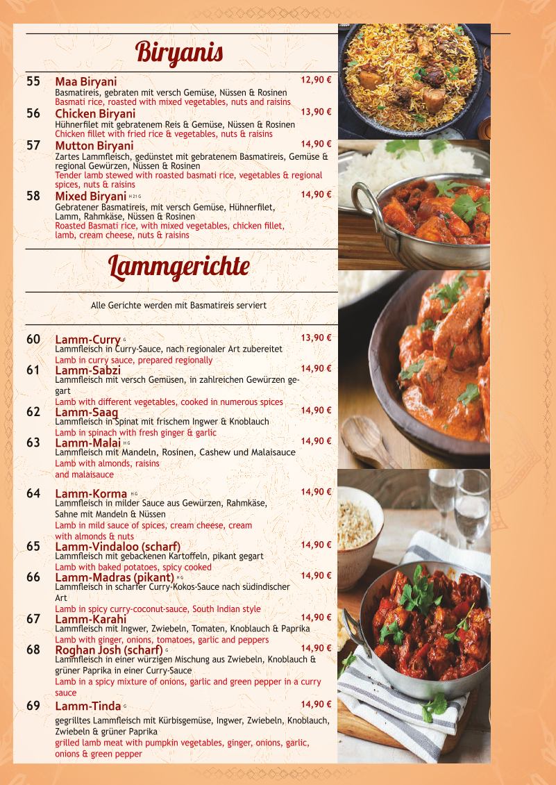 Maa Indische Restaurant Photo Menu 2