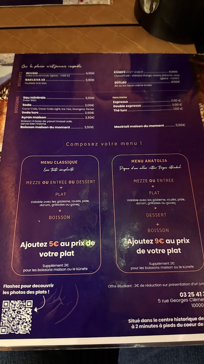 Anatolia Restaurant - Troyes Photo Menu 1