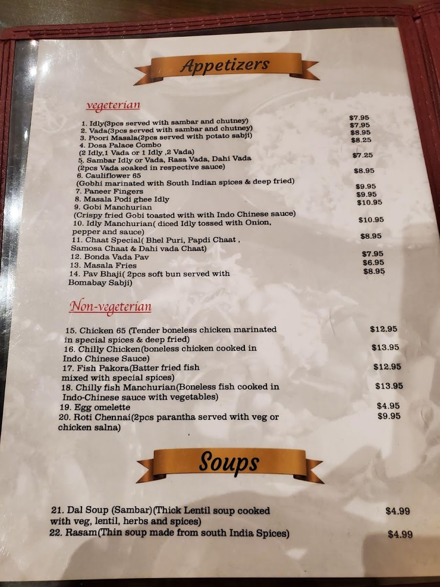Krishna's Dosa Palace Photo Menu 1