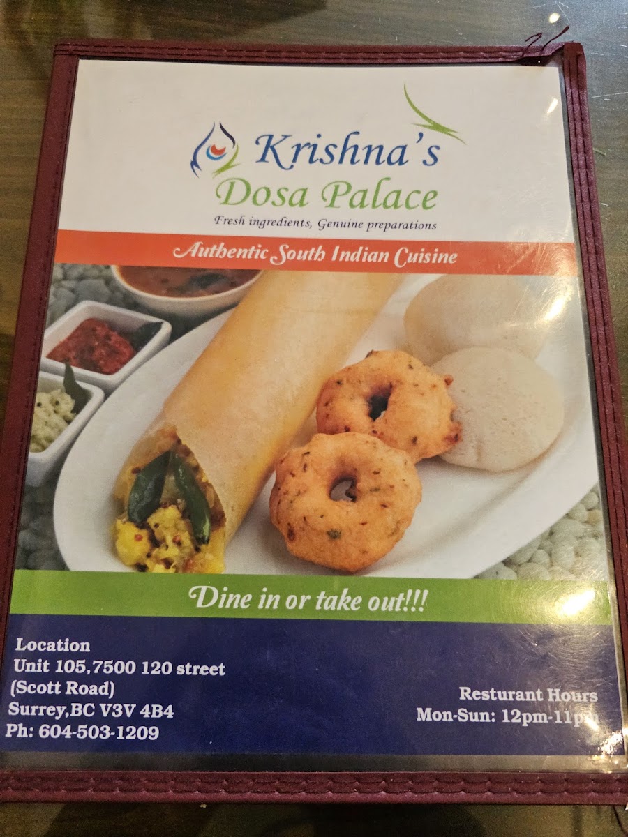 Krishna's Dosa Palace Photo Menu 10